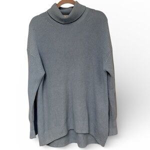 J. Crew Cotton & Cashmere Blend Women's Blue/Grey Oversized Turtleneck Sweater